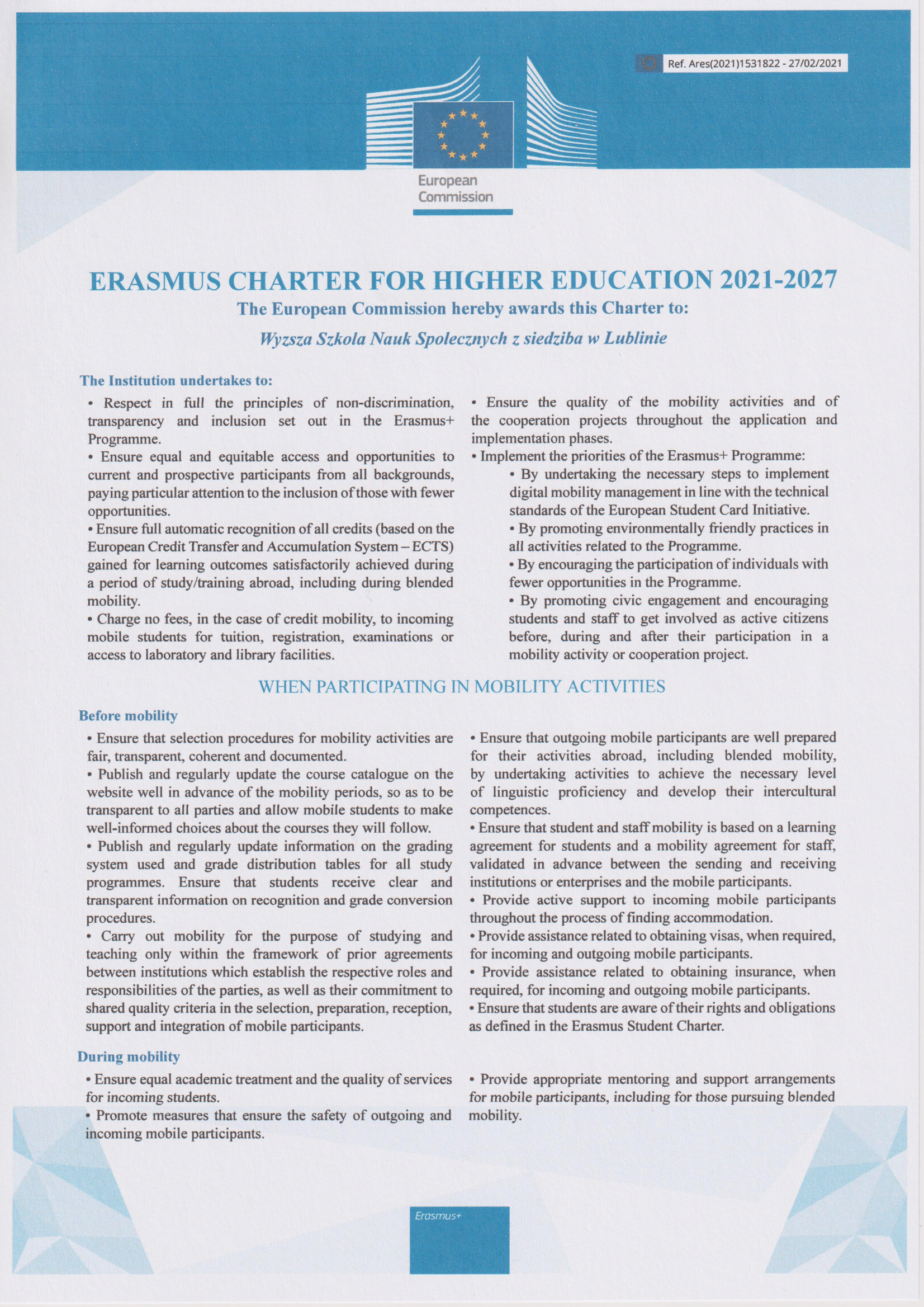 Erasmus charter page 1