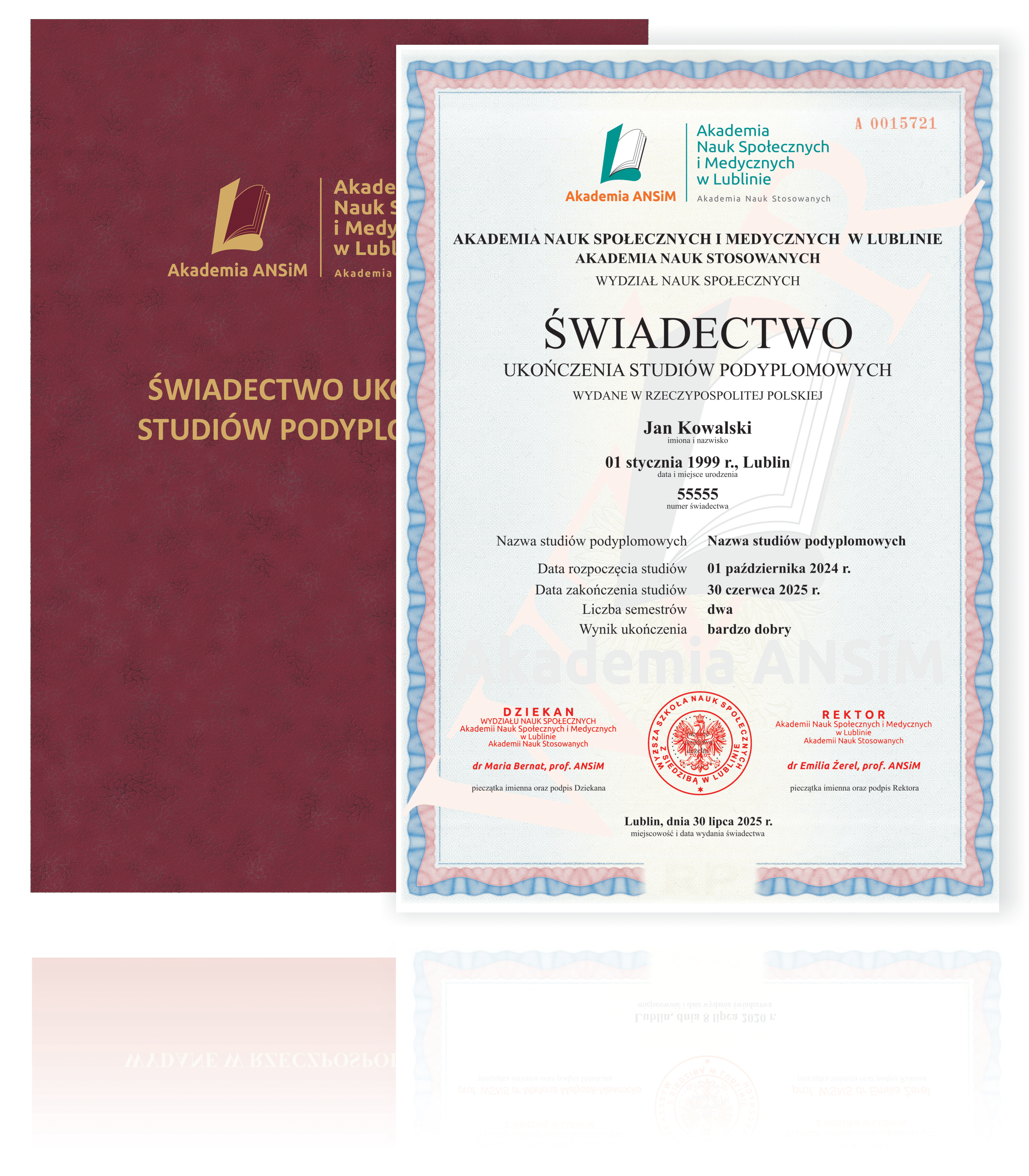 Świadectwo studiów podyplomowych ANSiM wzór